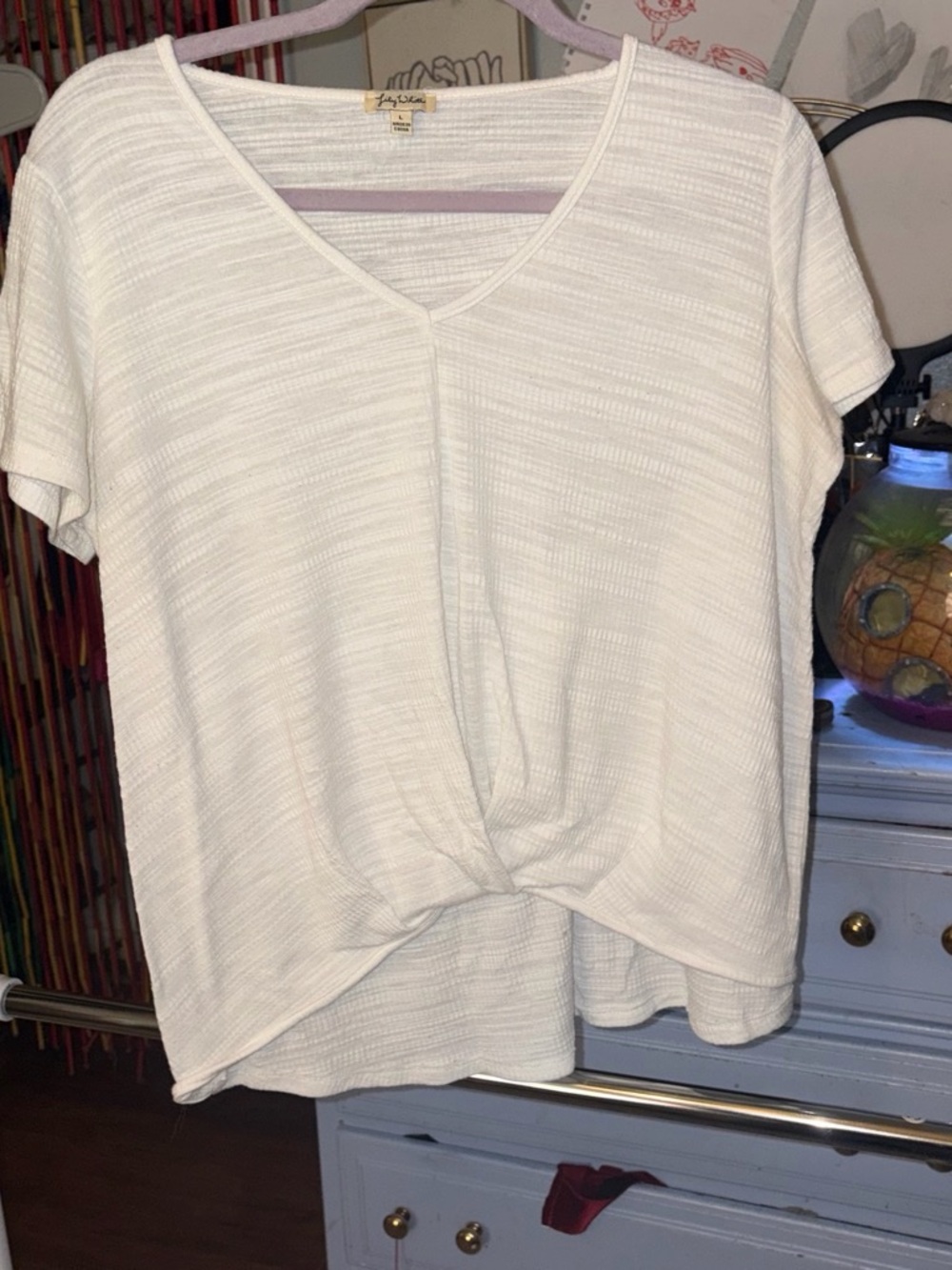 Lily White Cream Short Sleeve Twist-Front V-Neck Top